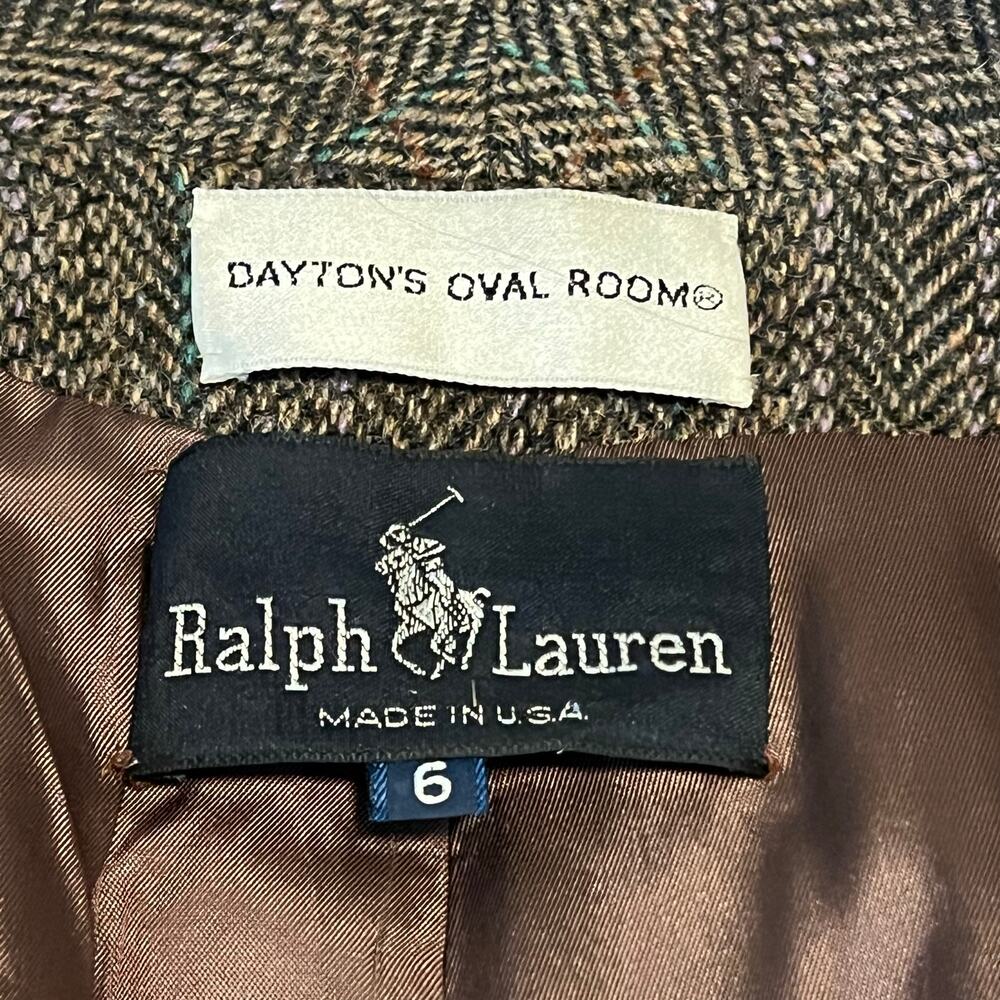 Vintage 90s Ralph Lauren Wool-Blend Herringbone Tweed Blazer Made in USA Size 6 - Picture 5 of 13